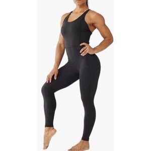 LOVESOFT Black Jumpsuit One Piece Bodysuit Strappy Back Yoga Pilates  Large